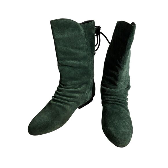 Stagelight Women’s Green Velvet Suede Slouch Flat Boots Size 7.5. Round Toe - Picture 1 of 9